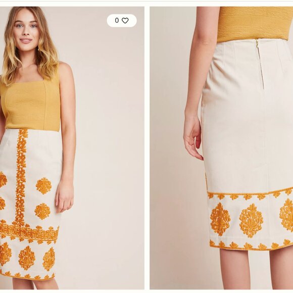 Anthropologie White and Orange Embellished Midi Skirt Size US 0 - Picture 2 of 9
